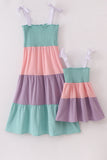 Multicolored tiered smocked mom&me dress Aaria Tees