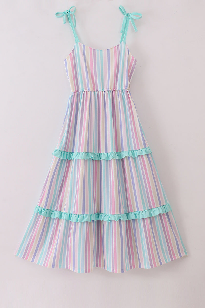 Multicolored stripe tiered mom dress - Aaria Tees Aaria Tees