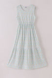 Blue delicate floral print mom dress - Aaria Tees Aaria Tees