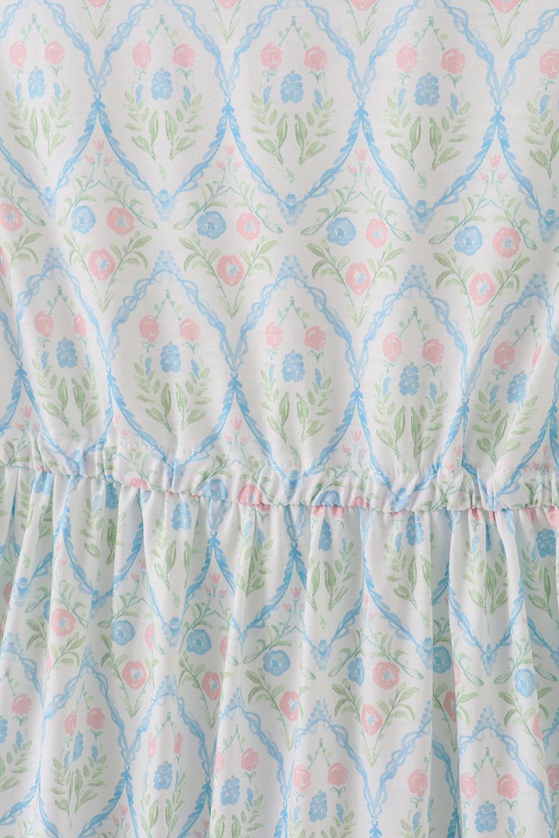 Blue delicate floral print mom dress - Aaria Tees Aaria Tees