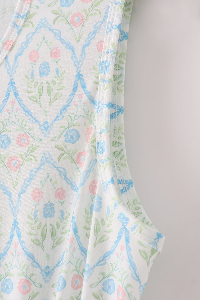 Blue delicate floral print mom dress - Aaria Tees Aaria Tees