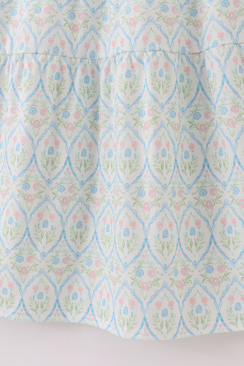 Blue delicate floral print mom dress - Aaria Tees Aaria Tees