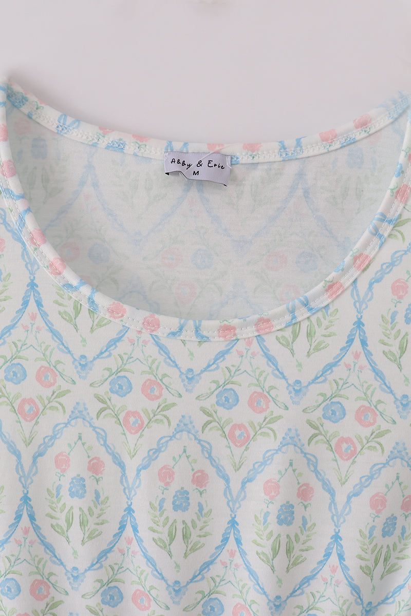 Blue delicate floral print mom dress - Aaria Tees Aaria Tees