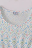 Blue delicate floral print mom dress - Aaria Tees Aaria Tees
