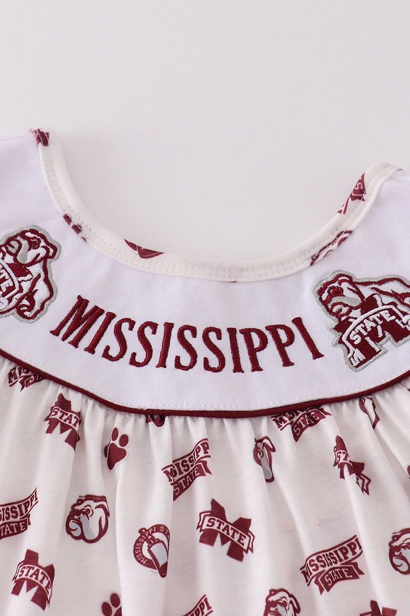 Maroon mississippi embroidery girl set - Aaria Tees Aaria Tees