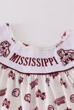 Maroon mississippi embroidery girl set - Aaria Tees Aaria Tees