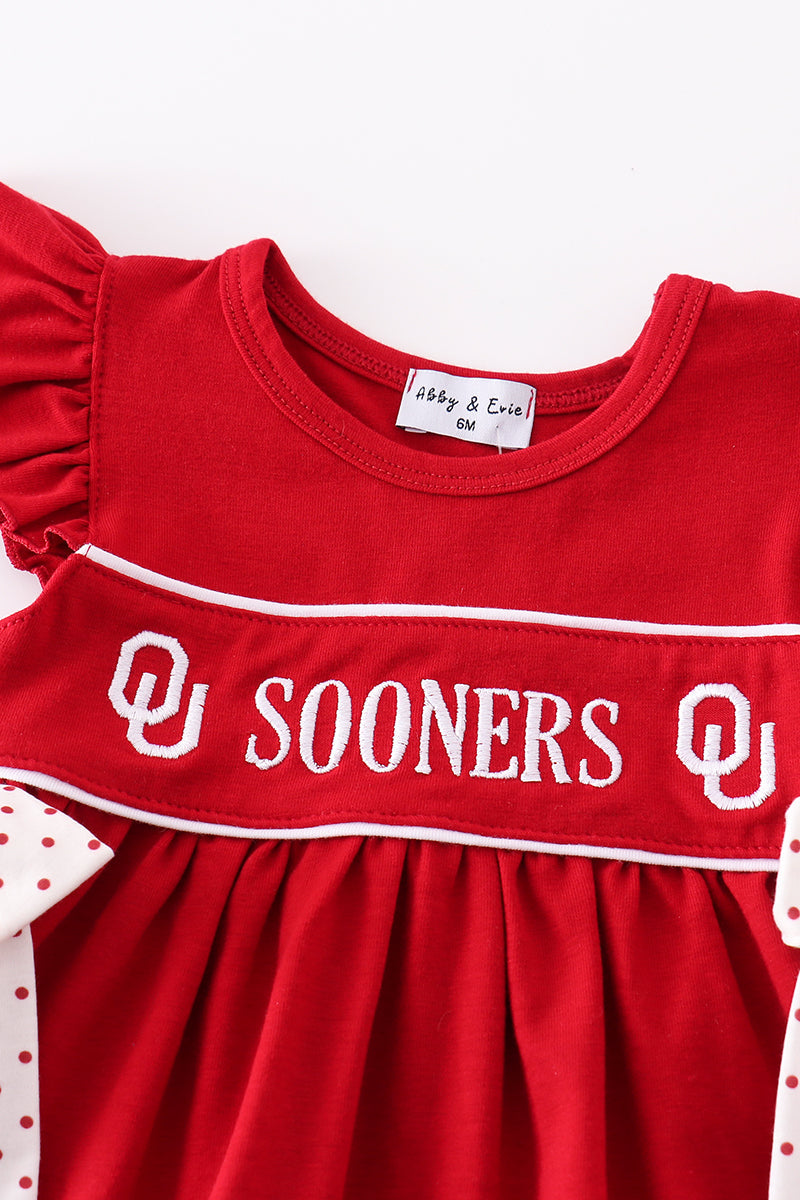 Red sooners embroidery girl bloomer set - Aaria Tees Aaria Tees