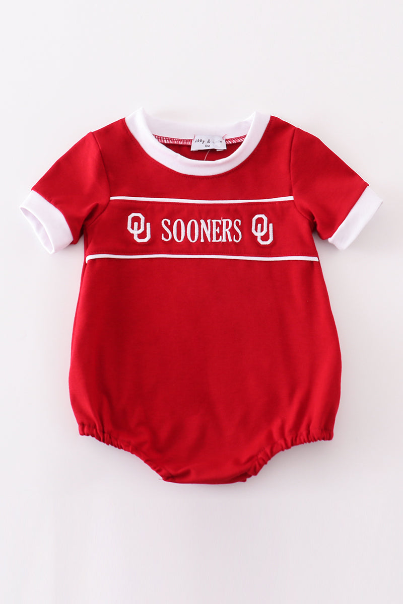 Red sooners embroidery boy bubble - Aaria Tees