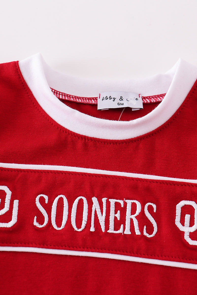 Red sooners embroidery boy bubble - Aaria Tees Aaria Tees