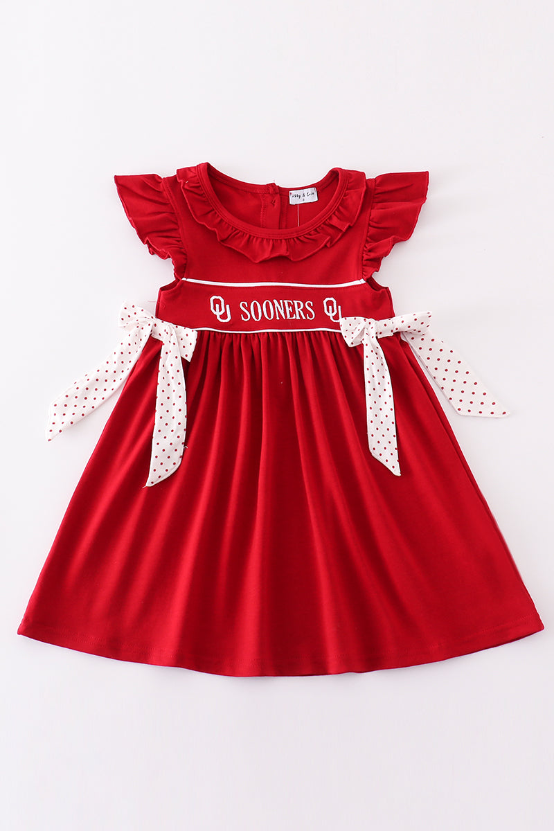 Red sooners embroidery girl dress - Aaria Tees Aaria Tees