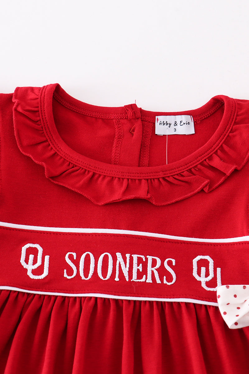 Red sooners embroidery girl dress - Aaria Tees Aaria Tees