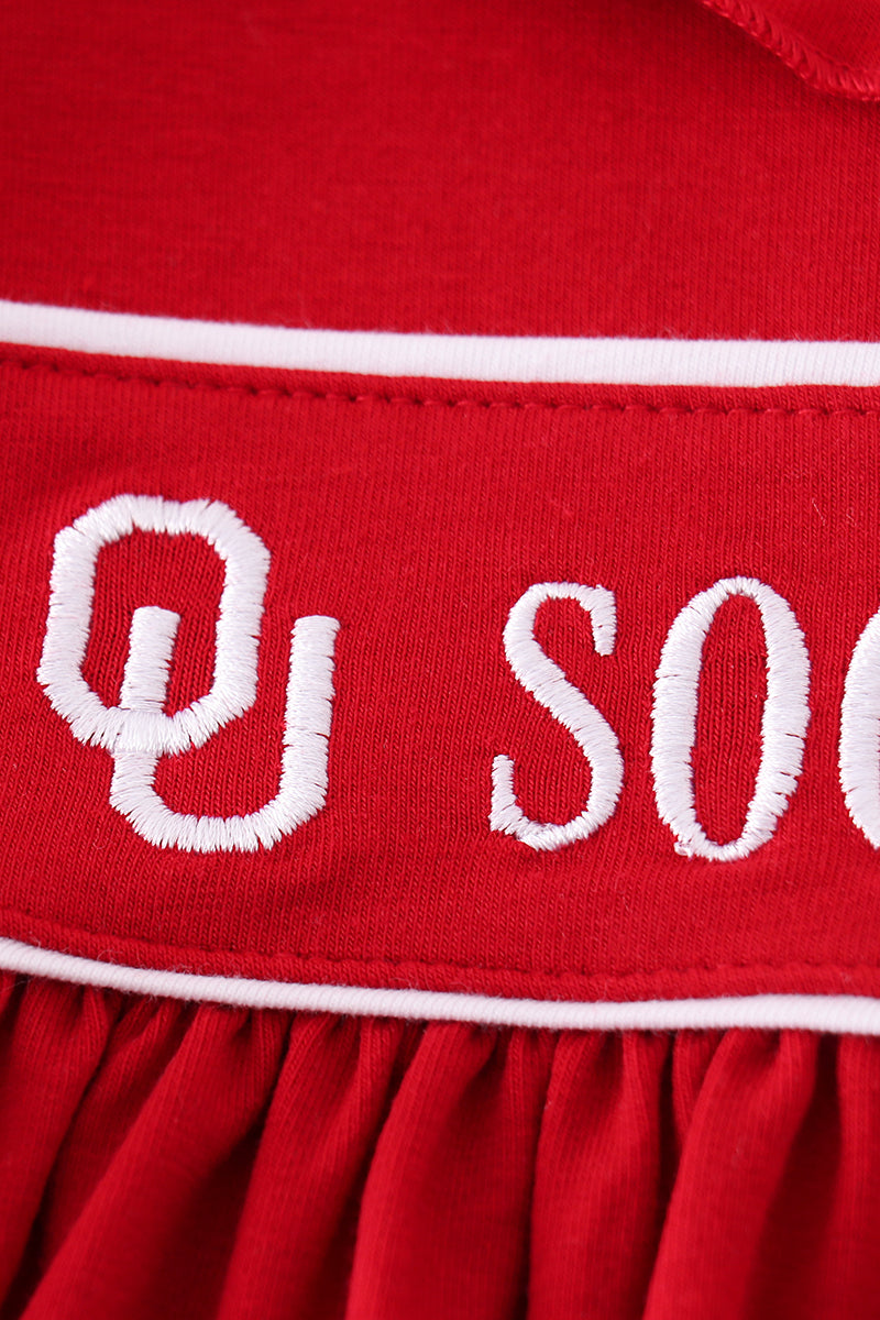 Red sooners embroidery girl dress - Aaria Tees Aaria Tees