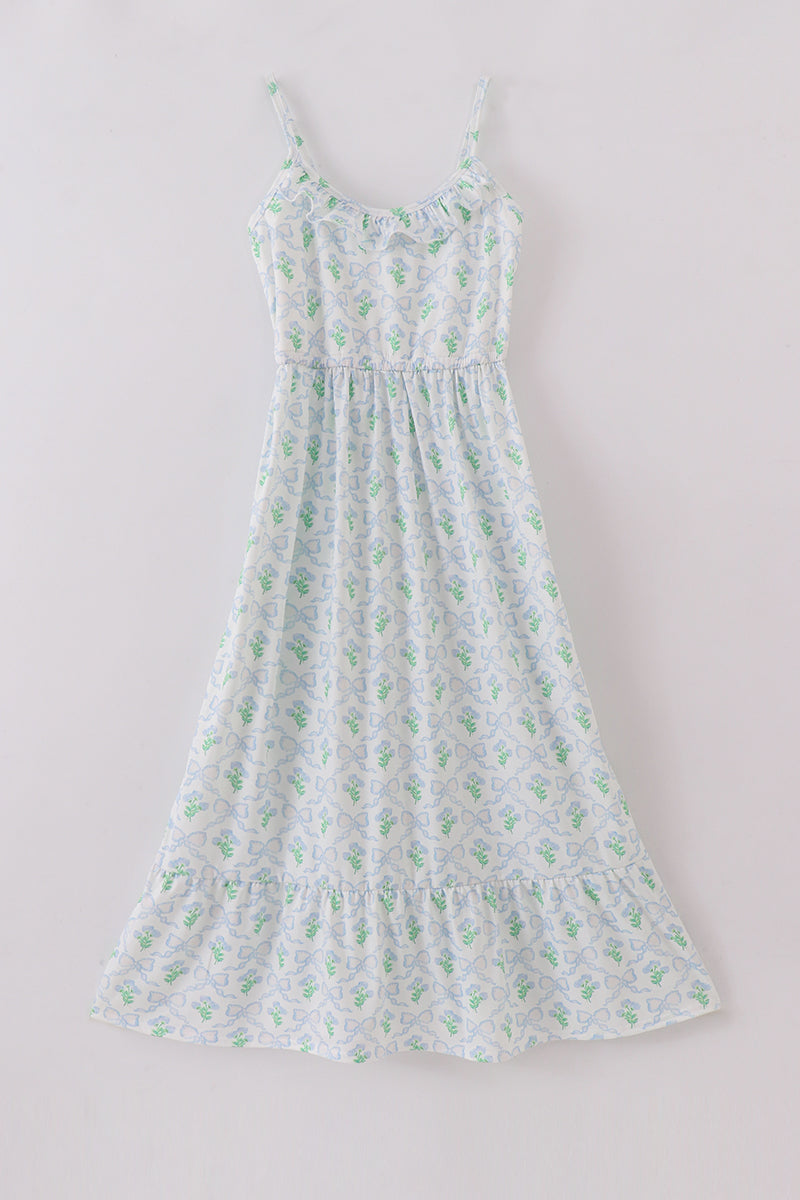 Green leaves bow print mom&me dress - Aaria Tees