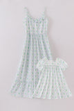Green leaves bow print mom&me dress - Aaria Tees Aaria Tees