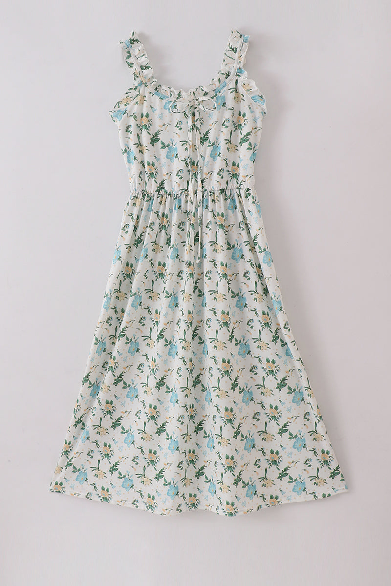 Green floral print mom dress - Aaria Tees