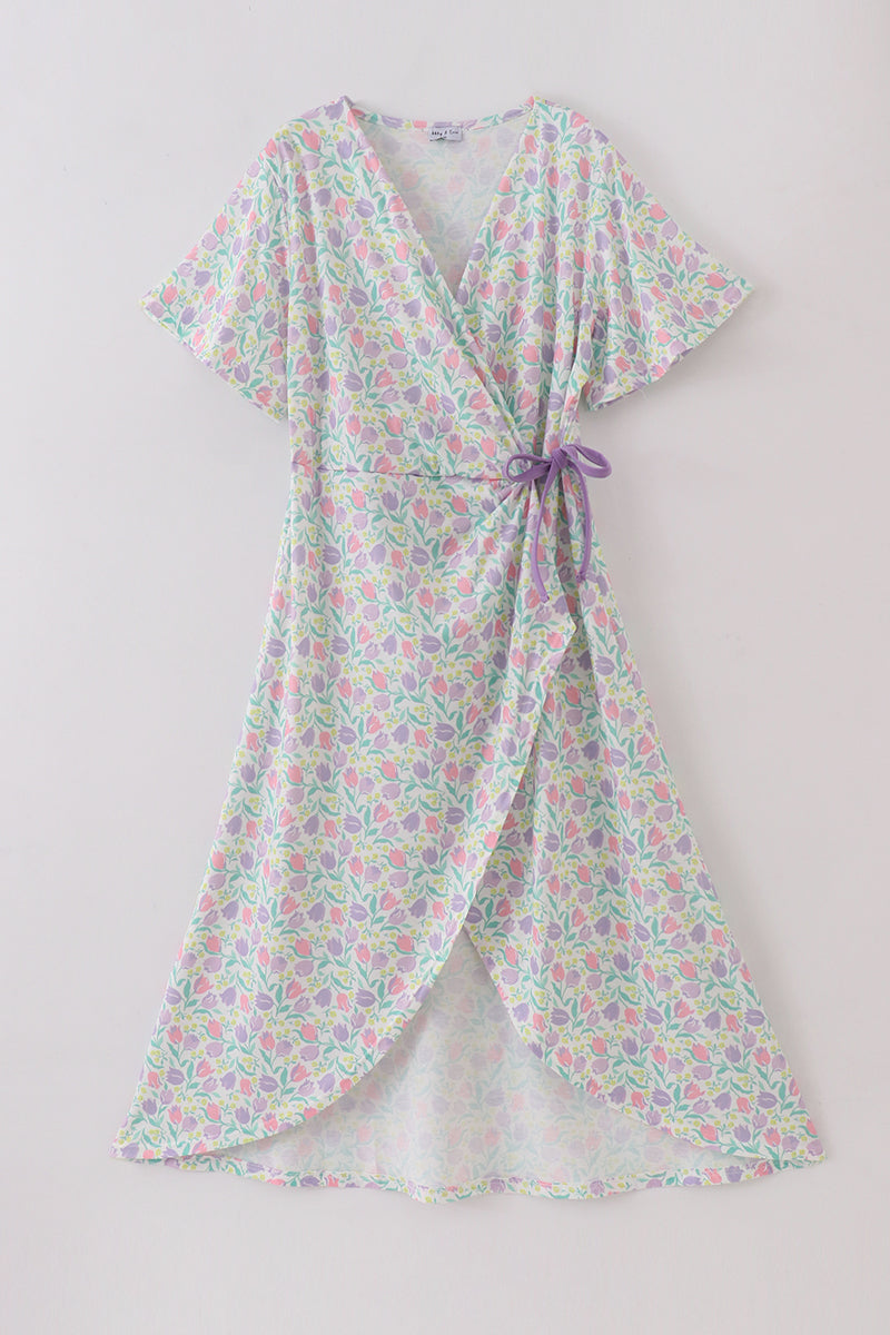Purple floral print women dress - Aaria Tees