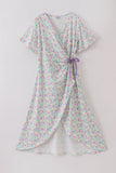 Purple floral print women dress - Aaria Tees Aaria Tees
