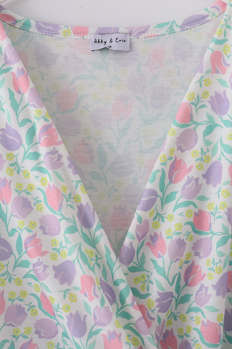 Purple floral print women dress - Aaria Tees Aaria Tees