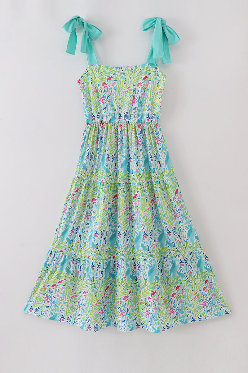 Ocean bloom print mom tiered dress - Aaria Tees