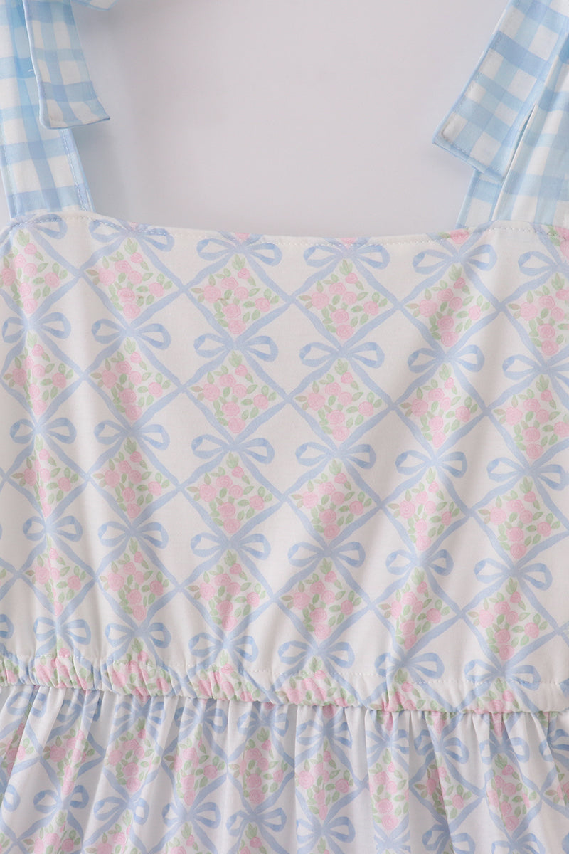 Plaid floral bow print mom tiered dress - Aaria Tees Aaria Tees