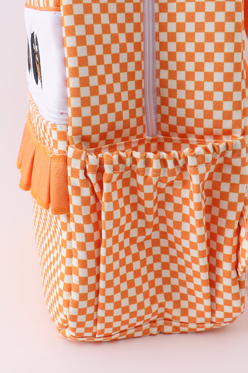Orange Tennessee embroidery checkered ruffle backpack - Aaria Tees Aaria Tees