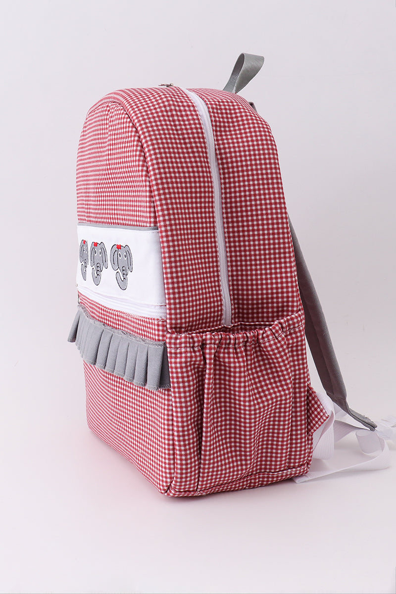 Red Alabama embroidery gingham ruffle backpack - Aaria Tees Aaria Tees