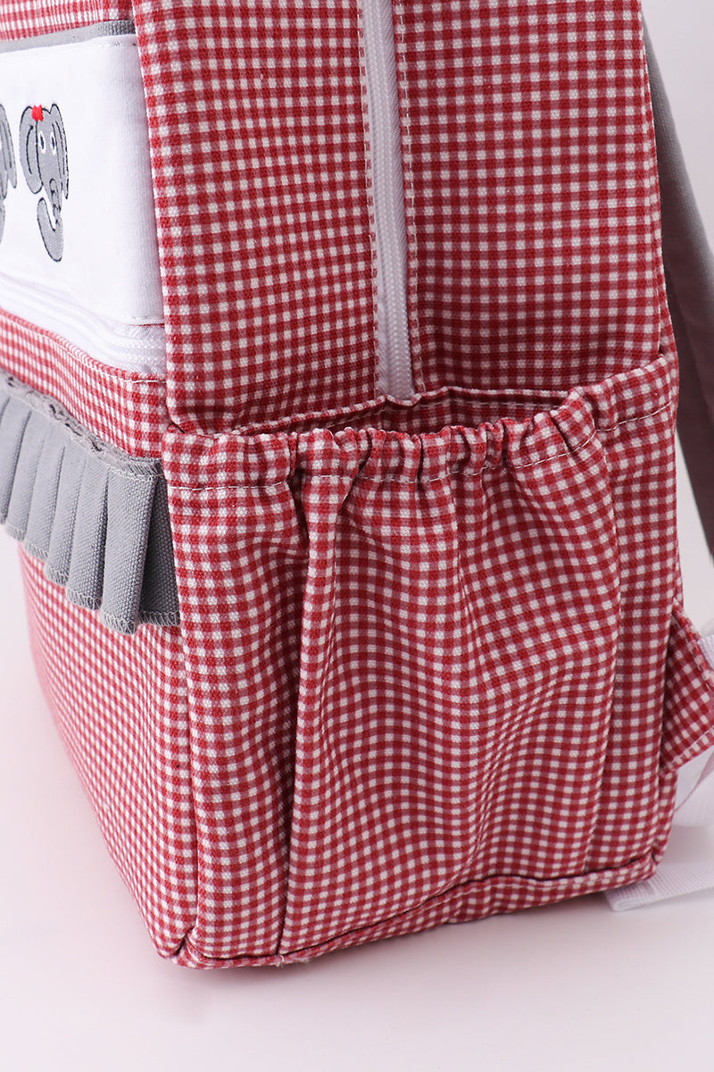 Red Alabama embroidery gingham ruffle backpack - Aaria Tees Aaria Tees