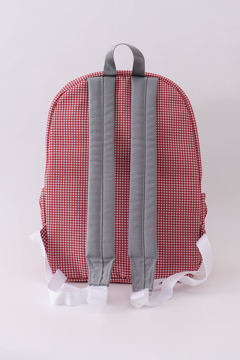 Red Alabama embroidery gingham ruffle backpack - Aaria Tees Aaria Tees