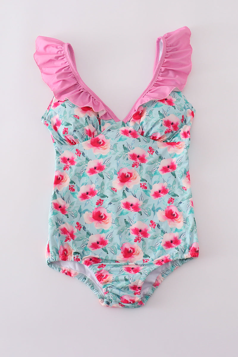 Blushing rose garden print mom swimsuit - Aaria Tees