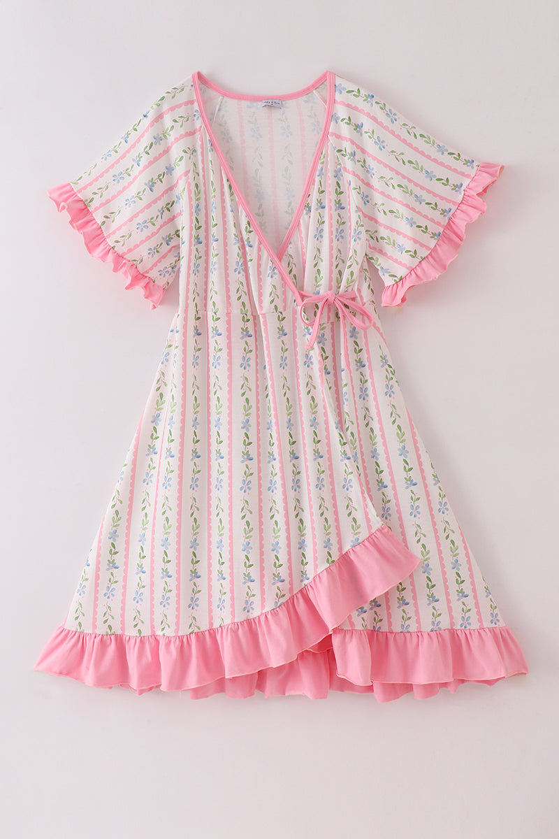 Pink floral print mom ruffle dress - Aaria Tees Aaria Tees