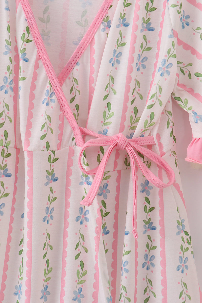 Pink floral print mom ruffle dress - Aaria Tees Aaria Tees