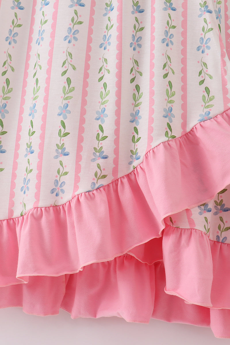 Pink floral print mom ruffle dress - Aaria Tees Aaria Tees