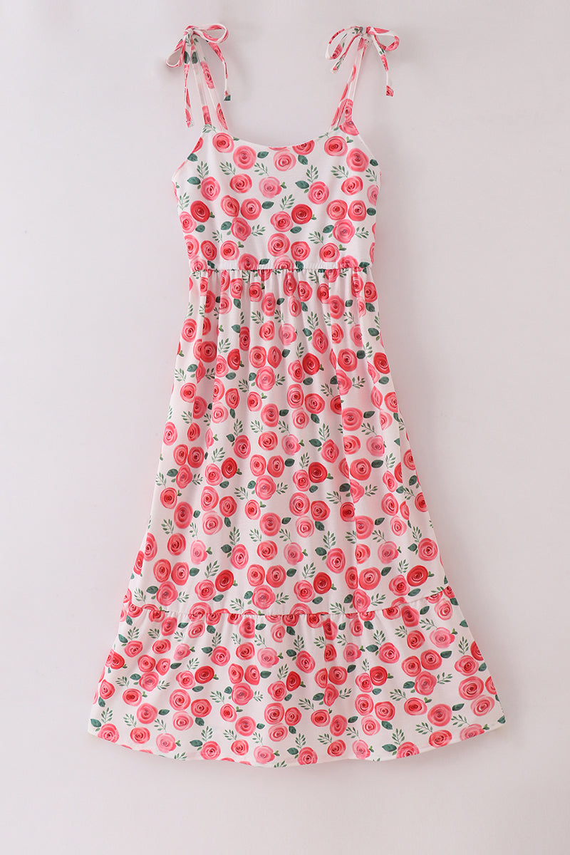 Pink floral print mom dress - Aaria Tees
