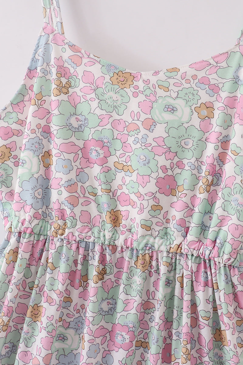 Mint pink floral print mom&me tiered dress - Aaria Tees Aaria Tees