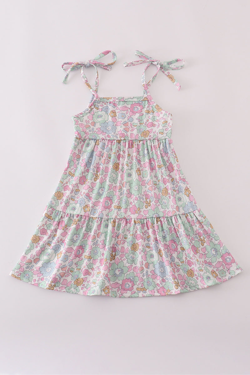Mint pink floral print mom&me tiered dress - Aaria Tees Aaria Tees