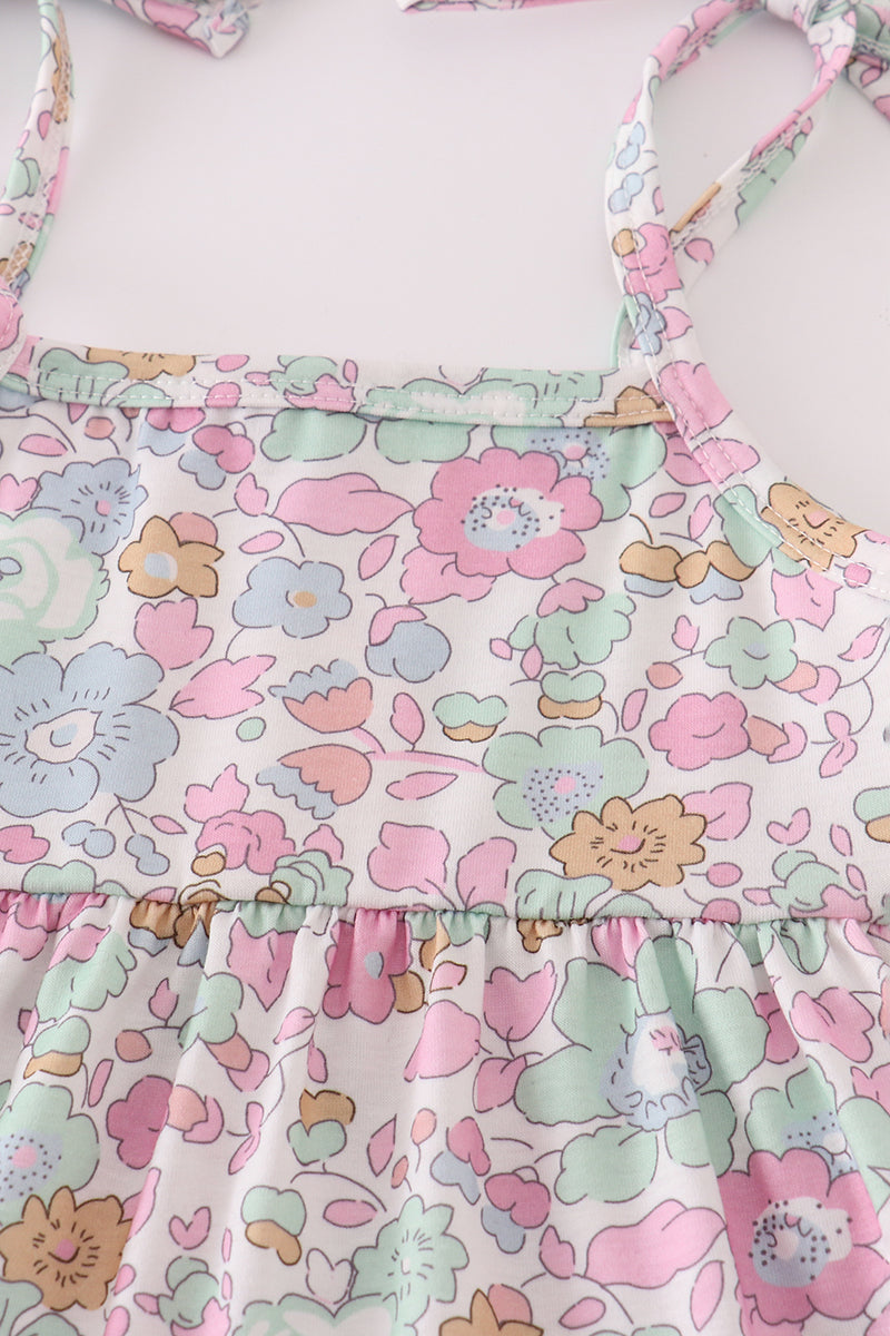 Mint pink floral print mom&me tiered dress - Aaria Tees Aaria Tees