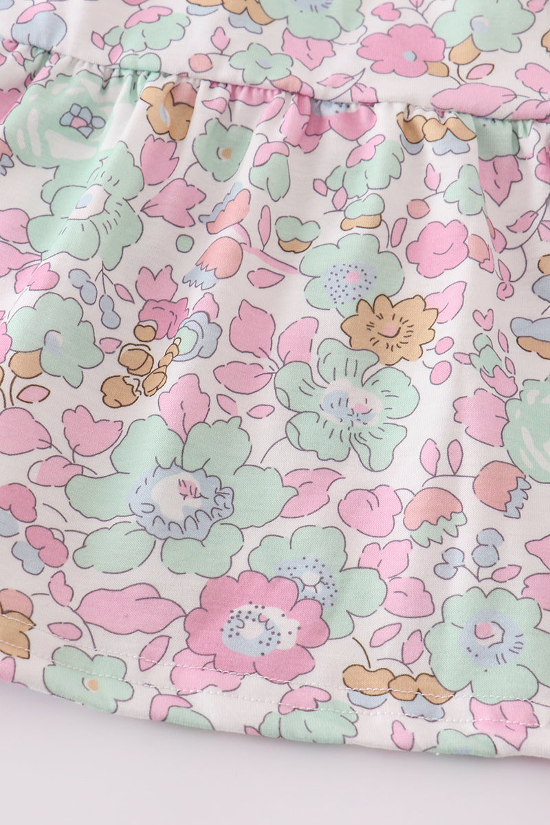 Mint pink floral print mom&me tiered dress - Aaria Tees Aaria Tees
