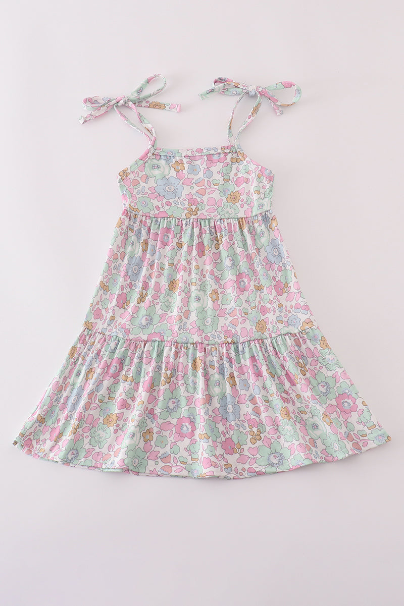 Mint pink floral print mom&me tiered dress - Aaria Tees Aaria Tees