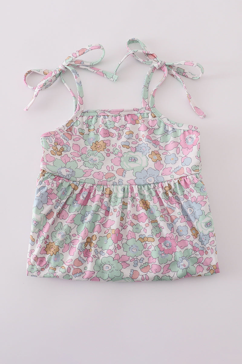 Mint pink floral print mom&me tiered dress - Aaria Tees Aaria Tees
