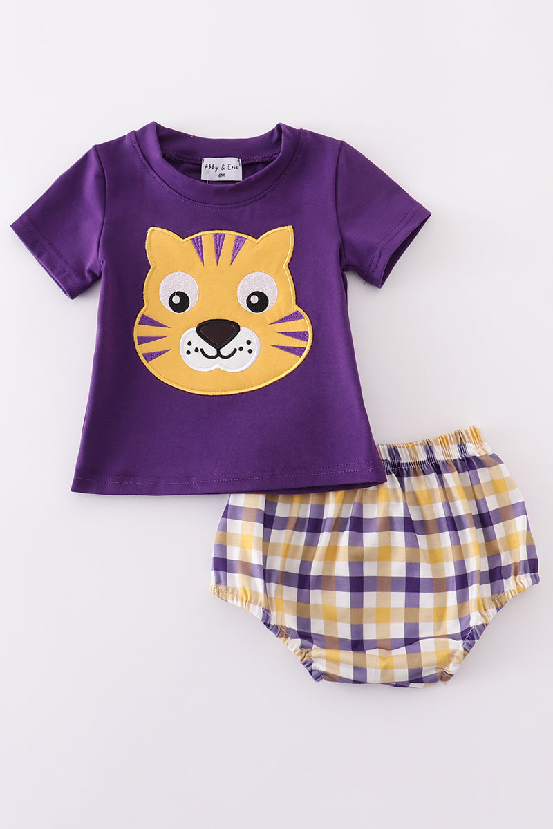 Purple gold LSU applique bloomer set - Aaria Tees