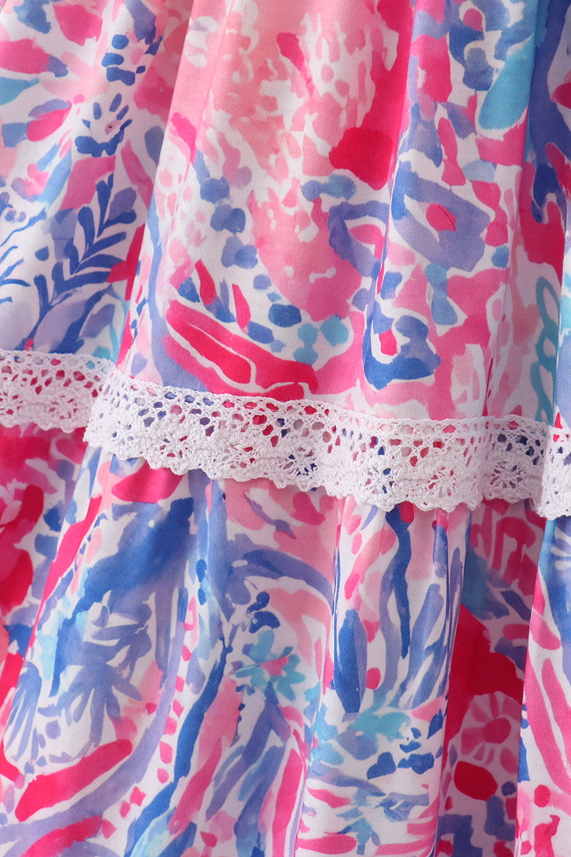 Tropical Sunset Waves mom tiered dress - Aaria Tees Aaria Tees