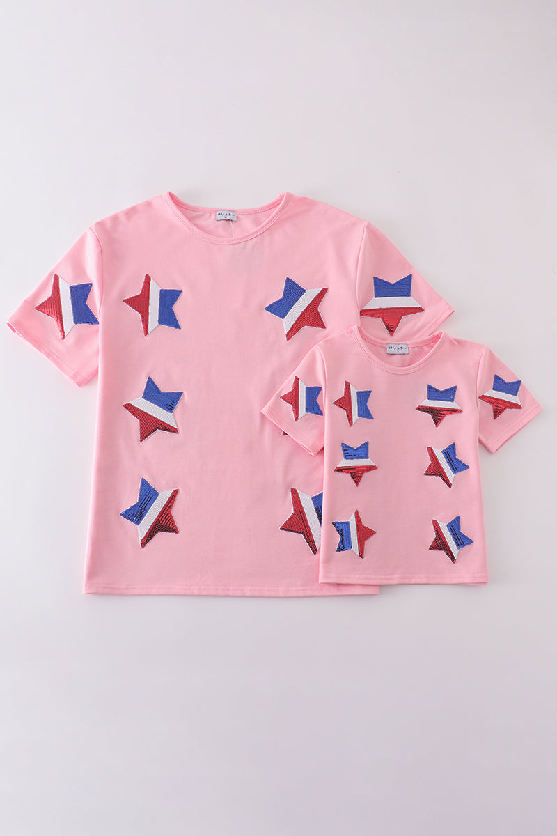 Pink star sequin mom&me top - Aaria Tees Aaria Tees