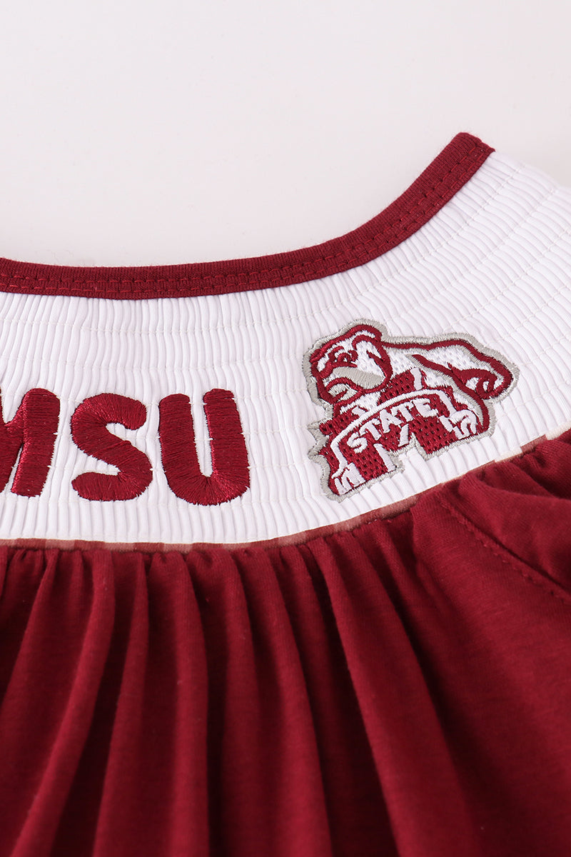 Mississippi MSU embroidery smocked gingham ruffle set - Aaria Tees Aaria Tees