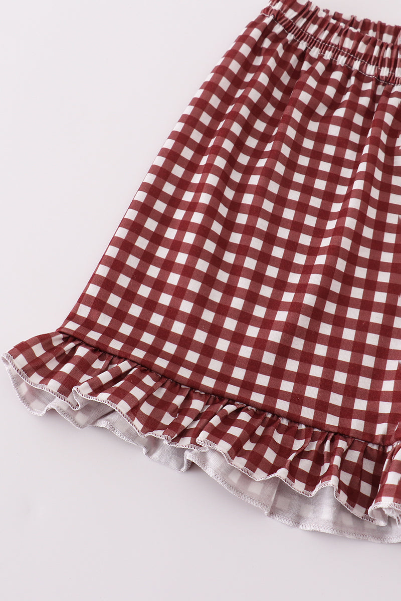 Mississippi MSU embroidery smocked gingham ruffle set - Aaria Tees Aaria Tees