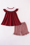 Mississippi MSU embroidery smocked gingham ruffle set - Aaria Tees Aaria Tees