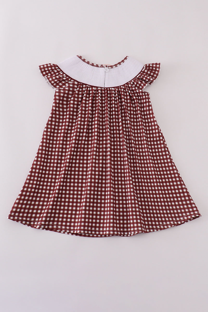 Mississippi MSU embroidery smocked gingham dress - Aaria Tees Aaria Tees