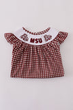 Mississippi MSU embroidery smocked gingham dress - Aaria Tees Aaria Tees