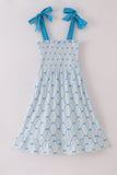Blue floral bow tie strap mom dress - Aaria Tees Aaria Tees