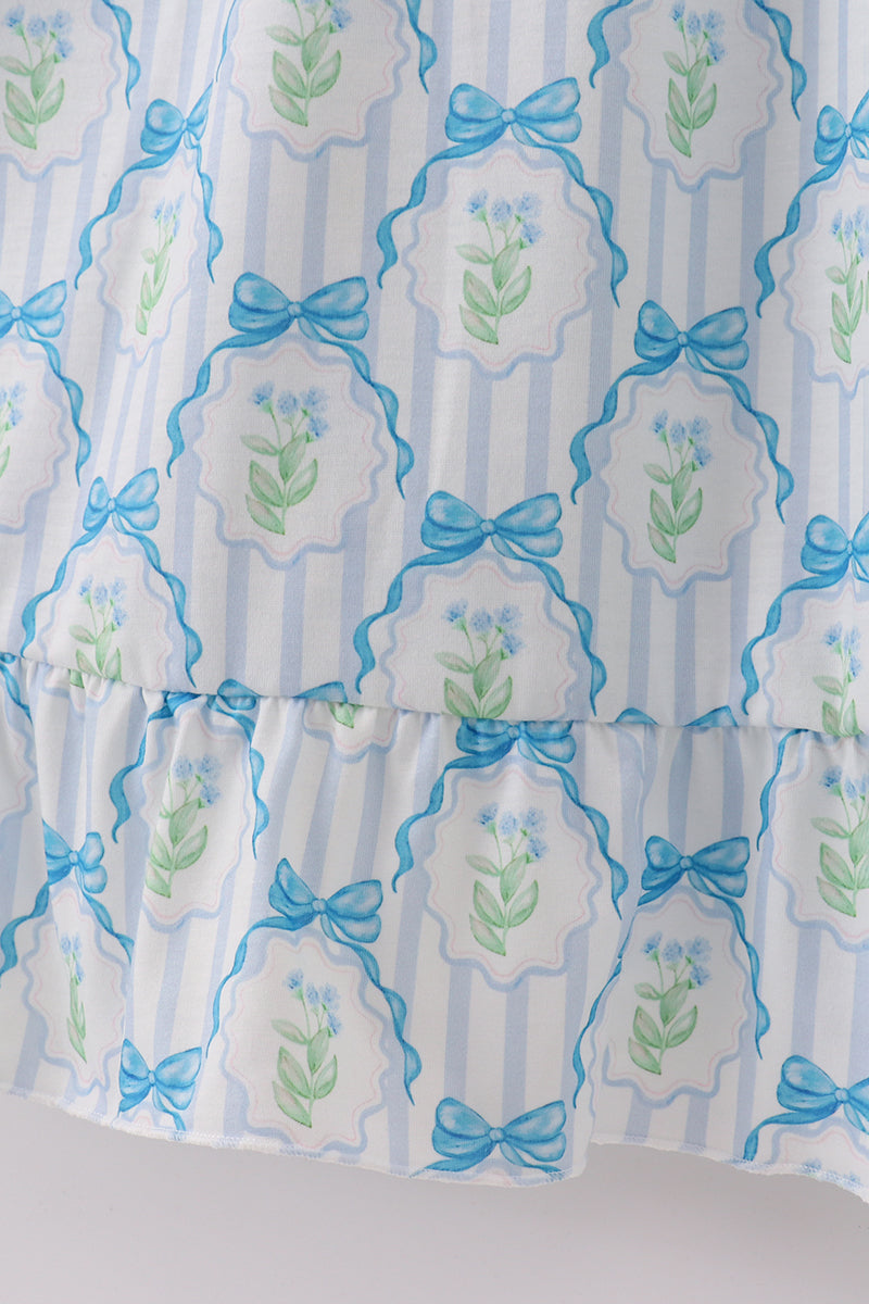 Blue floral bow tie strap mom dress - Aaria Tees Aaria Tees