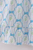 Blue floral bow tie strap mom dress - Aaria Tees Aaria Tees